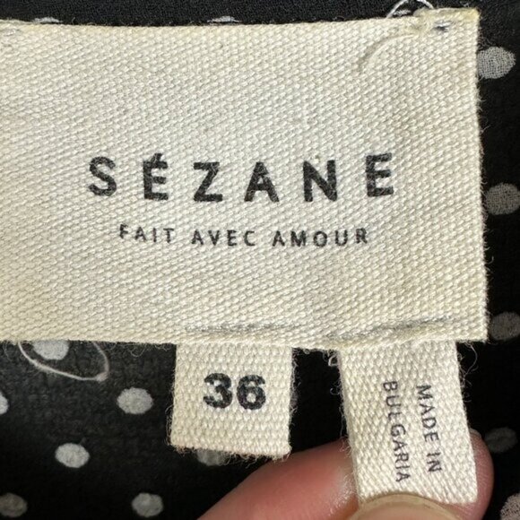Sezane Black Tomboy Shirt Sheer Blouse Size 36 French US 4 Polka Dot Collared - Picture 2 of 12